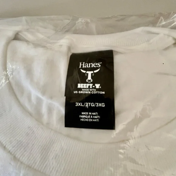 HANES 3XL Beefy Tee - Men’s white short sleeve T shirt - New in Pkg. 100% cotton - Picture 4 of 5